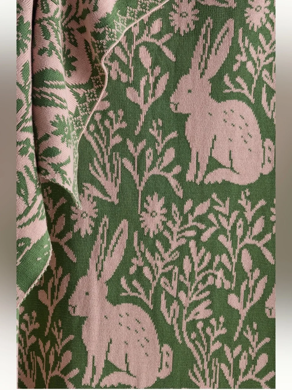 Anthropologie Bunny Throw Blanket Cotton Knit New Green Pink Bunnies 50x70